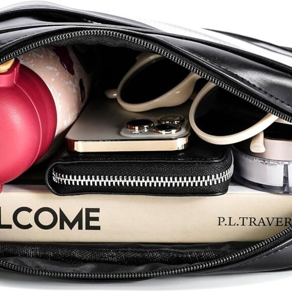 Elegant Kawaii Ita Crossbody Bag with Clear Pin Display - Black Leather Charm - Picture 2 of 3